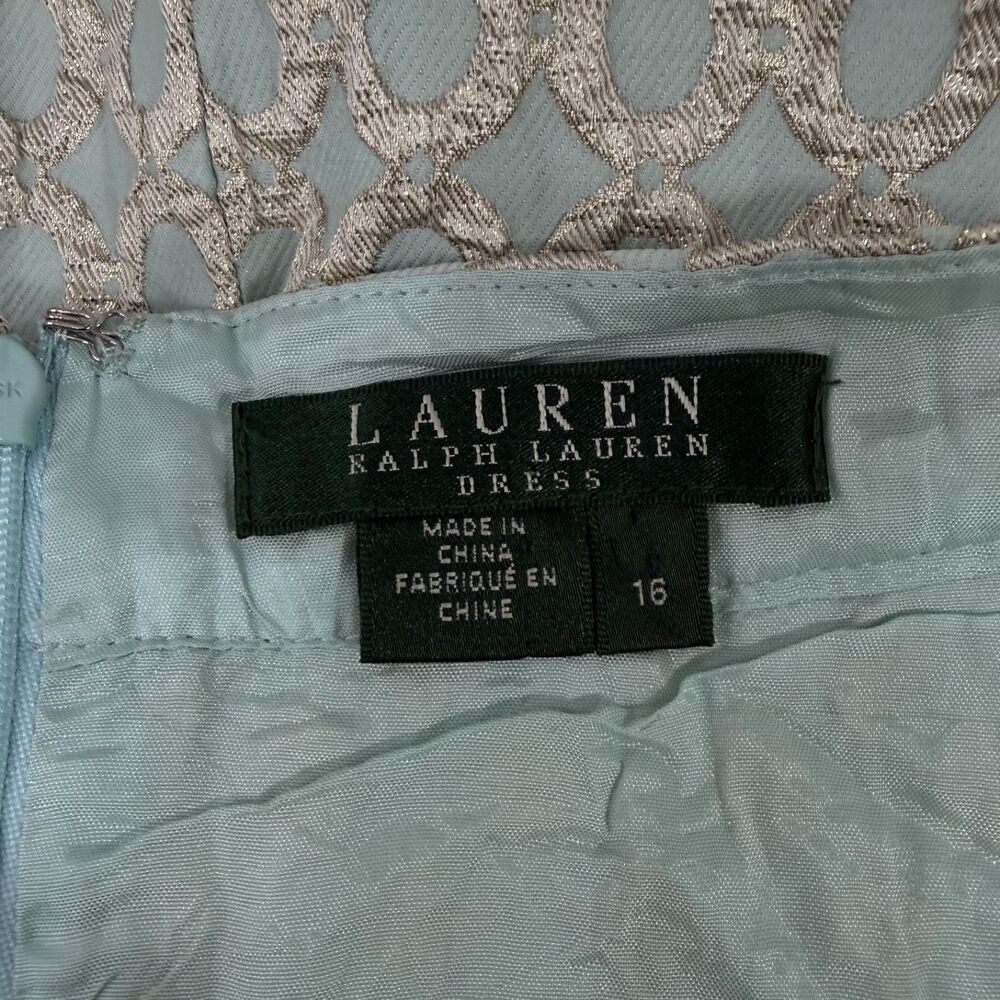 Lauren Ralph Lauren Women's Size 16 Aqua Metallic Fit and Flare Cocktail Dress - Picture 6 of 8